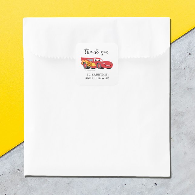 Cars - Lightning McQueen Baby Shower - Thank You Square Sticker (Sticker on treat bag)