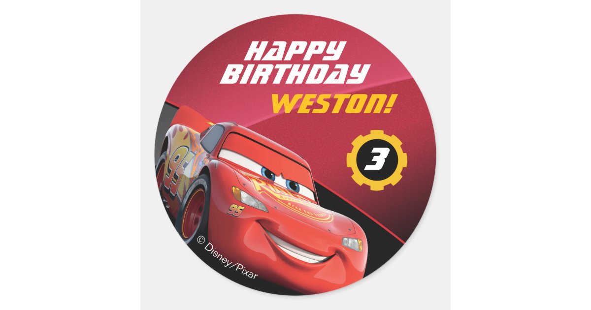 Personalised Round Disney Cars Birthday Party Stickers Sweet Bag Seal Label