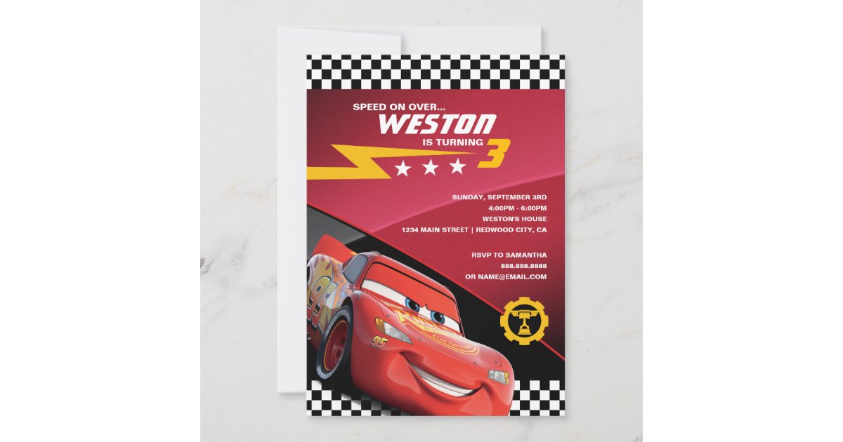 cars lightning mcqueen birthday invitation zazzle