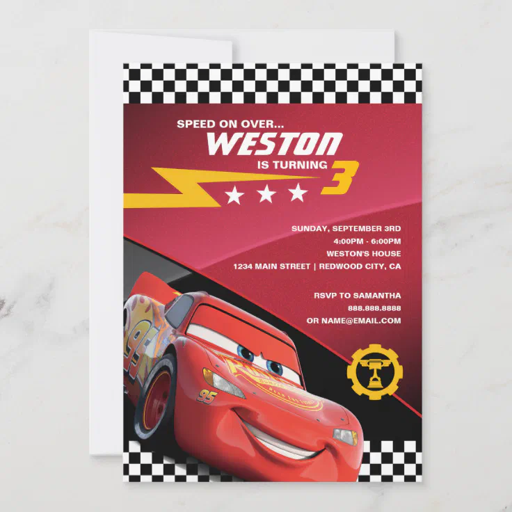 C3 CARS DISNEY MCQUEEN 1 2 BIRTHDAY PARTY INVITATION TICKET personalized 1ST 