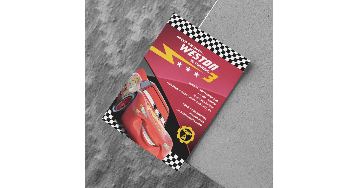 Disney Cars Invitation Chalkboard Lightning Mcqueen Birthday 