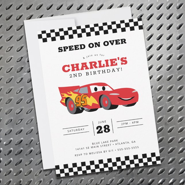 Cars Lightning McQueen Birthday Invitation (Card on steel floor)