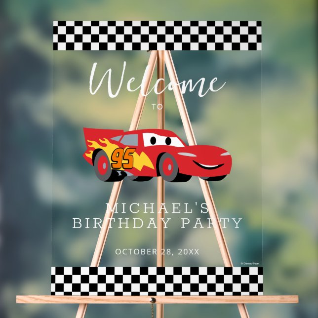 Cars Lightning McQueen Birthday Party Welcome Acrylic Sign (Neutral)