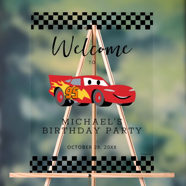 Cars Lightning McQueen Birthday Party Welcome Acrylic Sign (Neutral)
