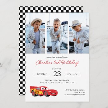 Cars Lightning Mcqueen Birthday | Photo Collage Invitation by DisneyPixarCars at Zazzle
