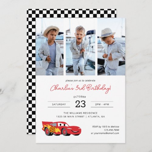 Cars Lightning McQueen Birthday  Photo Collage Invitation