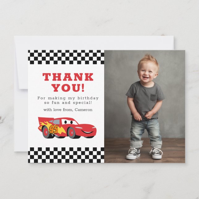 Cars Lightning McQueen Birthday Thank You Card (Front)