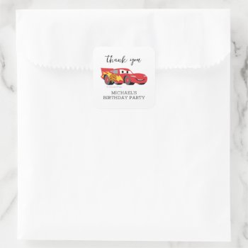 Cars - Lightning Mcqueen Birthday  - Thank You Square Sticker by DisneyPixarCars at Zazzle
