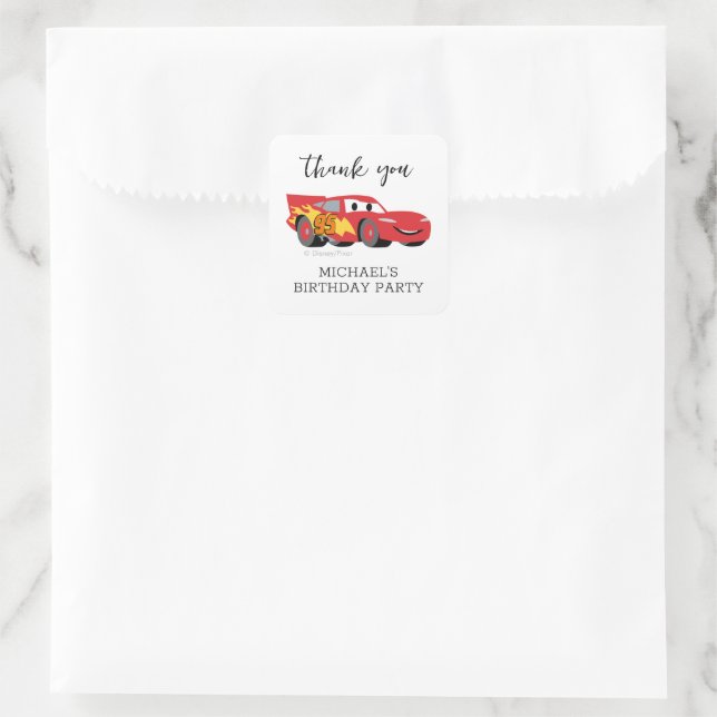 Cars - Lightning McQueen Birthday  - Thank You Square Sticker (Bag)