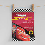 Cars Lightning McQueen Two Fast Birthday Invitation