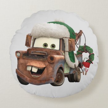 Cars | Mater In Winter Gear Round Pillow by DisneyPixarCars at Zazzle
