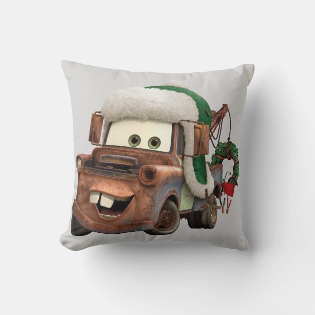 Cars | Mater In Winter Gear Throw Pillow (Front)