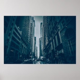 CARS OF ROAD BETWEEN BUILDINGS ON VIGNETTE PHOTOGR POSTER