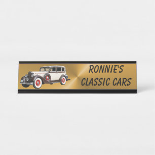 CARS ON BRUSHED GOLD DESK NAME PLATE