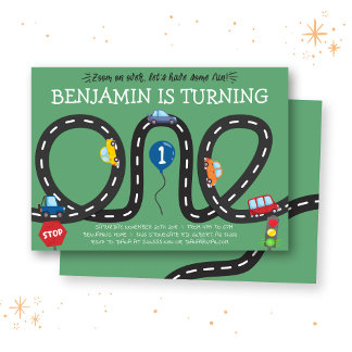 Cars on Roads 1st Birthday Invitation