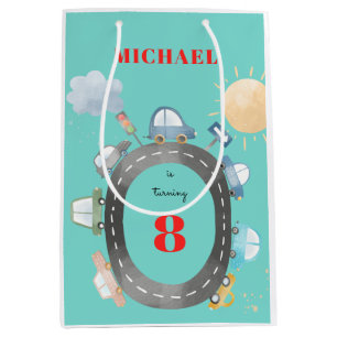 Cars on the road boy birthday medium gift bag