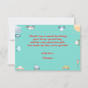 Cars on the road boy birthday thank you card