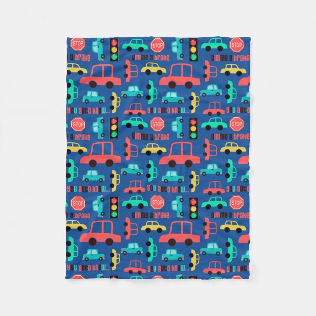 Cars Pattern on Blue Fleece Blanket (Front)