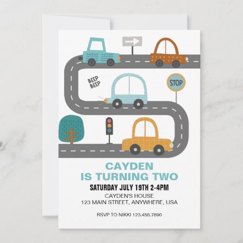 Cars road Birthday Invitation