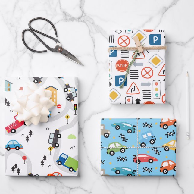 Cars Road Signs Birthday Wrapping Paper Sheets (Front)