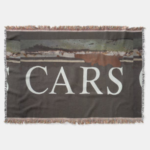 Cars sign on antique tow truck. car, rusted metal throw blanket