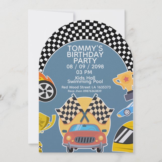 Cars Theme Boy Birthday Invitation (Front)