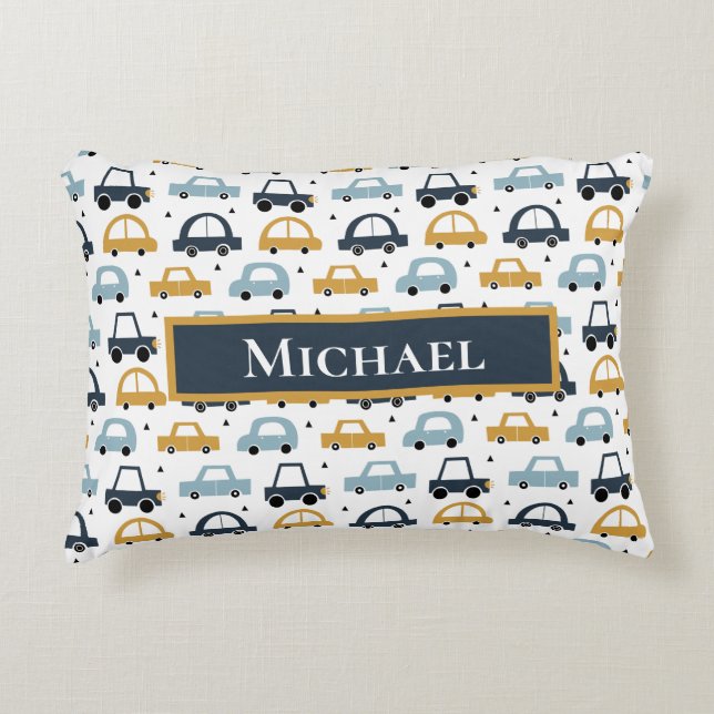 Cars Themed 3 Personalized Accent Pillow (Front)