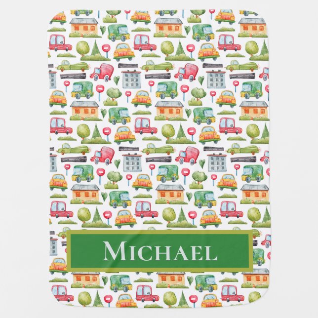 Cars Themed Personalized Baby Blanket (Front)