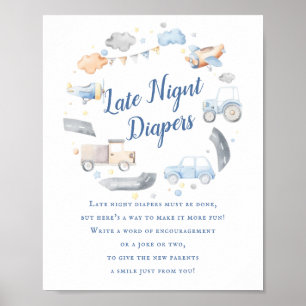 Cars Transportation Late Night Diaper Baby Shower Poster