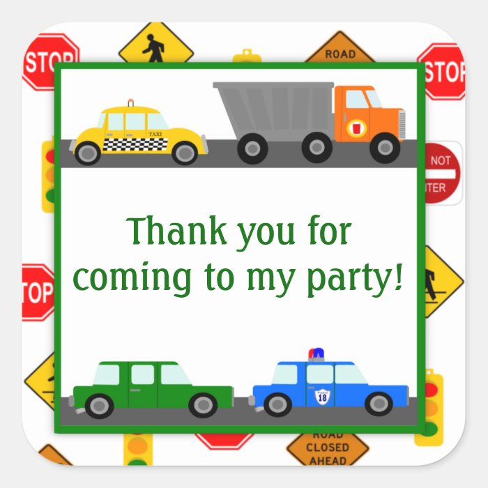 Cars, Trucks and Street Signs Birthday Party Stickers