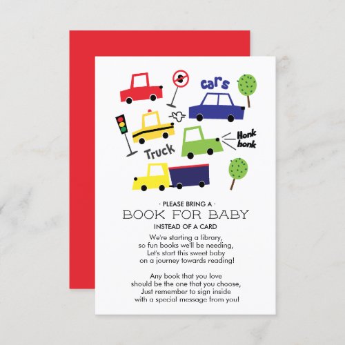 Cars  Trucks Baby Shower Book for Baby Card