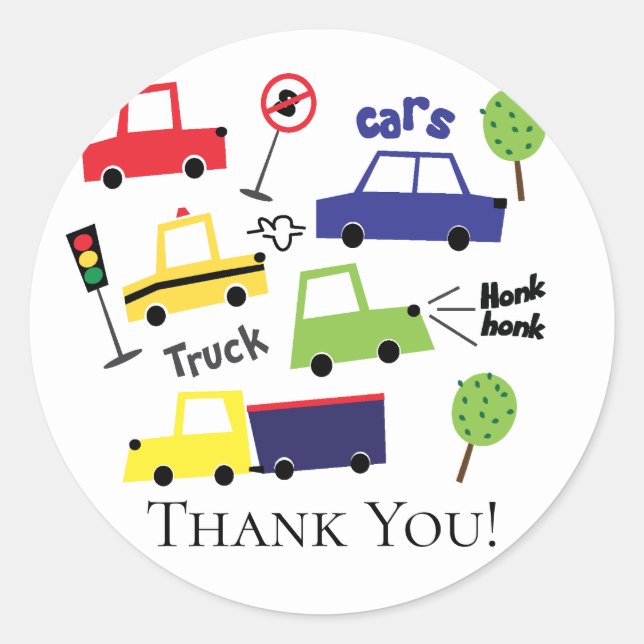 Cars & Trucks Baby Shower Thank You Favor Sticker (Front)