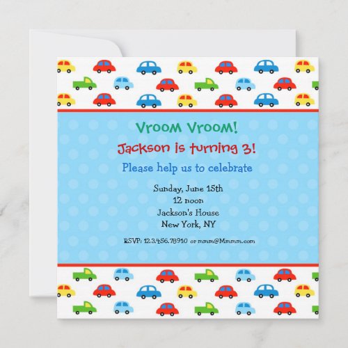 Cars Trucks Birthday Party Invitations Kids boy