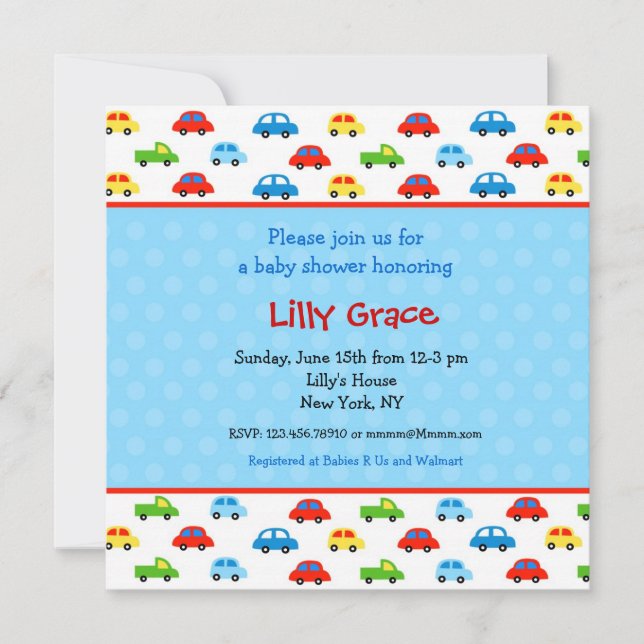 Cars Trucks Boys  Baby Shower Invitations (Front)