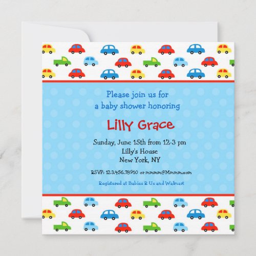 Cars Trucks Boys  Baby Shower Invitations