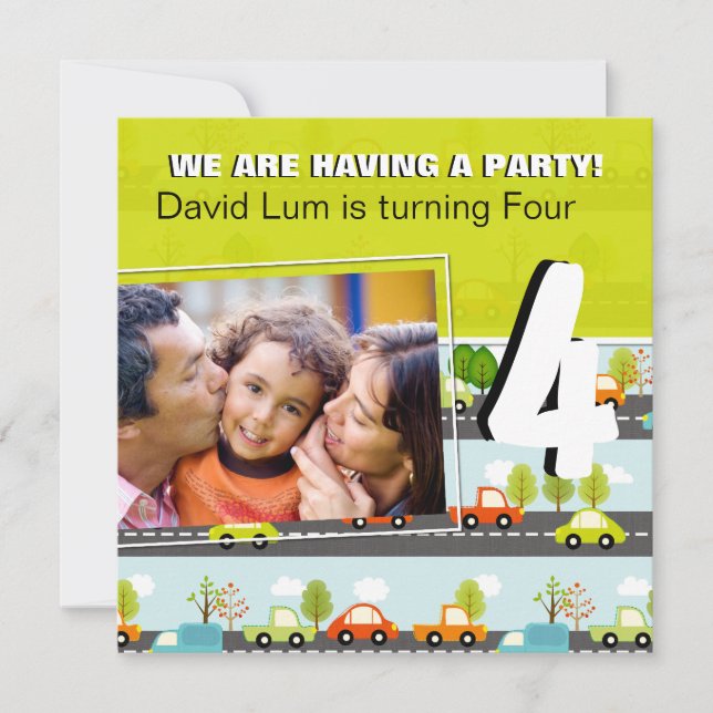 CARS & TRUCKS Boys  Birthday Party Invitation (Front)