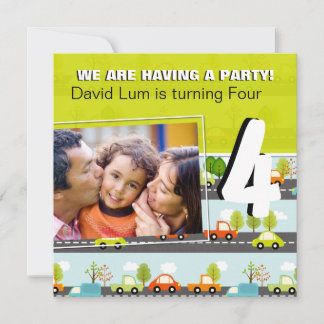 CARS & TRUCKS Boys  Birthday Party Invitation