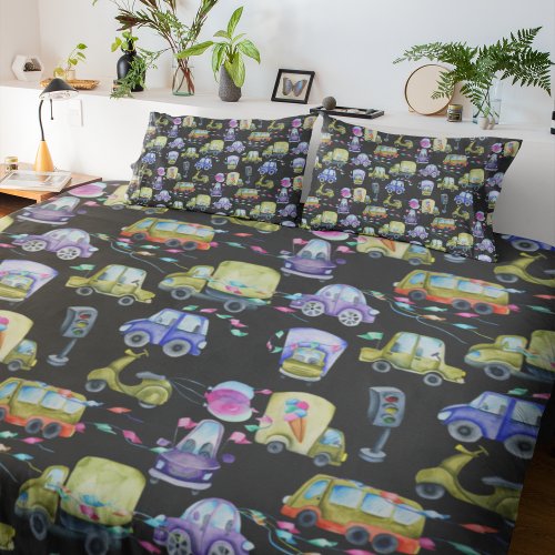 Cars Trucks Buses and Scooters Boys  Duvet Cover