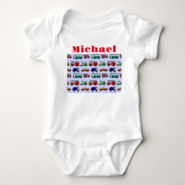 Cars, Trucks, Buses  Baby Bodysuit (Front)