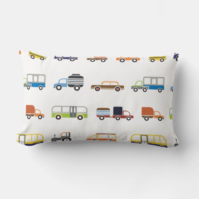 Cars Trucks & Busses Pattern Lumbar Pillow (Front)