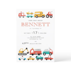 Cars & Trucks City Transportation Birthday Party Invitation