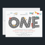 Cars & Trucks City Transportation First Birthday Invitation<br><div class="desc">Our colorful Transportation Themed invitation is perfect for any little guy! The text is customizable. You can change colors and styles of fonts.</div>