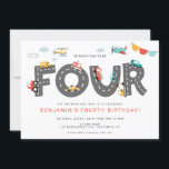 Cars & Trucks City Transportation FOURTH Birthday Invitation<br><div class="desc">Our colorful Transportation Themed invitation is perfect for any little guy! The text is customizable. You can change colors and styles of fonts.</div>