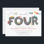 Cars & Trucks City Transportation FOURTH Birthday Invitation<br><div class="desc">Our colorful Transportation Themed invitation is perfect for any little guy! The text is customizable. You can change colors and styles of fonts.</div>