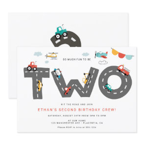 Cars & Trucks City Transportation SECOND Birthday Invitation