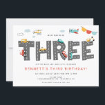 Cars & Trucks City Transportation THIRD Birthday Invitation<br><div class="desc">Our colorful Transportation Themed invitation is perfect for any little guy! The text is customizable. You can change colors and styles of fonts.</div>