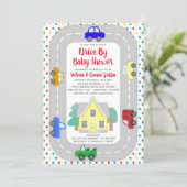 Cars Trucks Drive By Baby Shower Invitation (Standing Front)