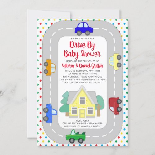 Cars Trucks Drive By Baby Shower Invitation