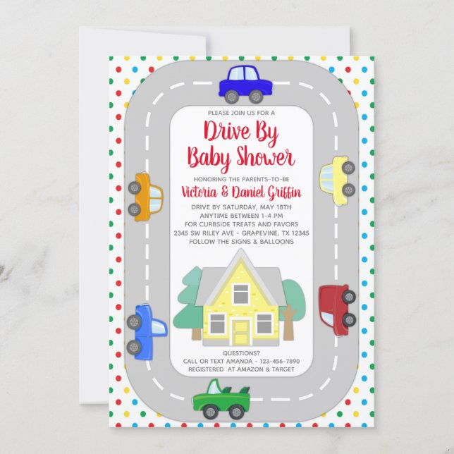 Cars Trucks Drive By Baby Shower Invitation (Front)