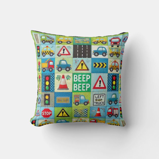 🚗🚚 Cars & Trucks Kids Pattern Cozy Decor Gift ✨ Throw Pillow (Front)